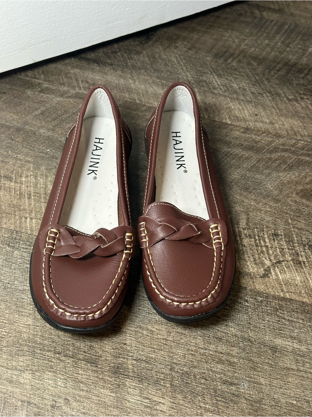 HAJINK Women’s Brown Leather Braided Loafers Slip On Comfort Flats Moccasins